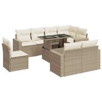9-delige Loungeset met kussens poly rattan beige - thumbnail