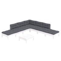 8-delige Loungeset met kussens grenenhout wit - thumbnail