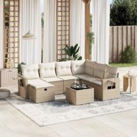 7-delige Loungeset met kussens poly rattan beige - thumbnail