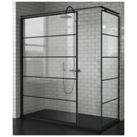 Inloopdouche Novellini Kuadra H Stripes 100x200 cm Helder Glas Mat Zwart Profiel - thumbnail