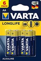 Varta Longlife alkalinebatterijen, AA (LR6), 6 stuks - thumbnail