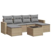 7-delige Loungeset met kussens poly rattan beige - thumbnail