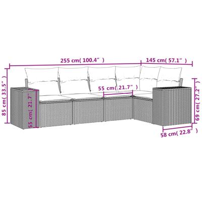 6-delige Loungeset met kussens poly rattan bruin - thumbnail