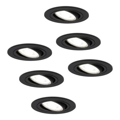 Set van 6 Miro LED inbouwspots - GU10 4 Watt 345 Lumen - 6500K Daglicht wit - Dimbaar - Rond - Kantelbaar - IP20 Voor binnen - Zwart