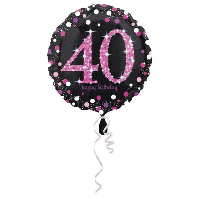 FolieBallon 40 jaar happy birthday pink 43cm