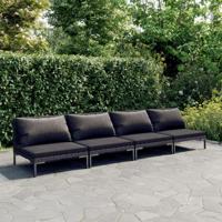 4-delige Loungeset met kussens poly rattan donkergrijs - thumbnail