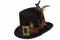Steampunk hoed met veren - thumbnail