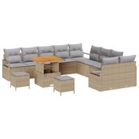 Tuinbankenset met kussen 13 pcs Beige poly rattan - thumbnail