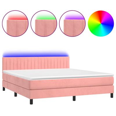 Boxspring met matras en LED fluweel roze 160x200 cm