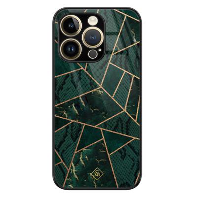 iPhone 14 Pro Max glazen hardcase - Abstract groen iPhone 14 Pro Max glazen hardcase - Abstract groen