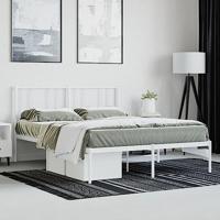 Bedframe met hoofdbord metaal wit 135x190 cm - thumbnail