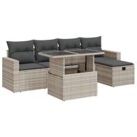 6-delige Loungeset met kussens poly rattan lichtgrijs - thumbnail