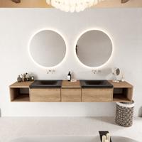 MONDIAZ BUKLA 240cm badmeubel met open module 40 L+R kleur Washed Oak met 3 lades. Wastafel CLOUD dubbel 0 kraangaten kleur Urban. - thumbnail