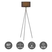 Moderne Vloerlamp - Zwarte Stoffen Lampenkap en Metalen Staande lamp - 53/53/138 cm - Inclusief LED E27 Lichtbron 4W 806Lm - voor Woonkamer en Slaapkamer - Met Voetschakelaar - thumbnail