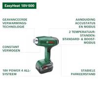 Bosch Groen EasyHeat 18V-500 Accuheteluchtpistool | Incl. Reduceermondstuk | Zonder Accu en Lader - 06032A8000 - thumbnail