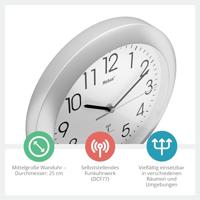Mebus 52451 Wandklok Zendergestuurd 25 cm x 4 cm Zilver - thumbnail