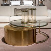 Richmond Ronde Salontafel 'Orlan' Set van 2 stuks, brushed gold / glas - thumbnail