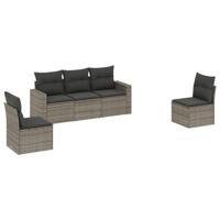 5-delige Loungeset met kussens poly rattan grijs - thumbnail
