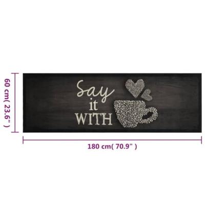 VidaXL Keukenmat wasbaar kopjeprint 60x180 cm fluweel zwart VidaXL Keukenmat wasbaar kopjeprint 60x180 cm fluweel zwart