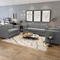 3-delig Bankstel stof lichtgrijs - thumbnail