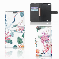 Wiko Lenny Telefoonhoesje met Pasjes Bird Flowers - thumbnail