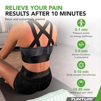 Tunturi Spijkermat met kussen - Acupressuur - Meditatie Mat - Acupunctuur Set - 68x42x2 cm - Mint