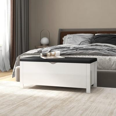 VidaXL Opbergbox met kussen 105x40x45 cm bewerkt hout hoogglans wit