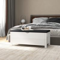 VidaXL Opbergbox met kussen 105x40x45 cm bewerkt hout hoogglans wit - thumbnail