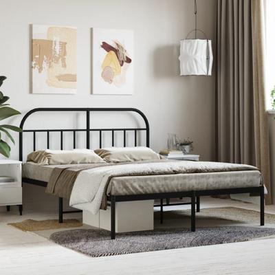 Bedframe met hoofdbord metaal zwart 140x190 cm