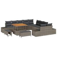 Tuinbankenset met kussen 13 pcs Grijs poly rattan - thumbnail