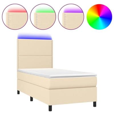 Boxspring met matras en LED stof crèmekleurig 90x190 cm