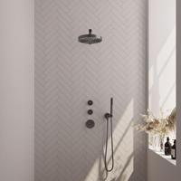 BRAUER Stripe Thermostatische Inbouw Regendouche - SET 01 - 25cm douchekop - rechte muurarm - staaf handdouche - doucheslang - wandaansluitbocht - gunmetal geborsteld PVD 5-GM-365 - thumbnail