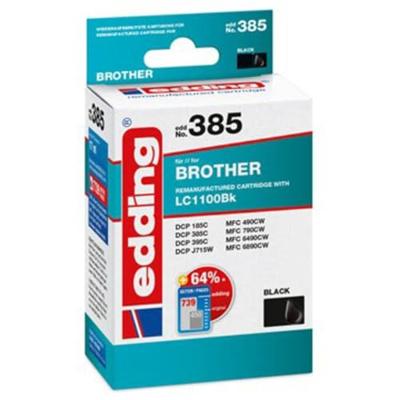 Edding Inktcartridge vervangt Brother LC-1100BK Compatibel Zwart EDD-385 18-385 Edding Inktcartridge vervangt Brother LC-1100BK Compatibel Zwart EDD-385 18-385