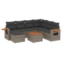 8-delige Loungeset met kussens poly rattan grijs - thumbnail