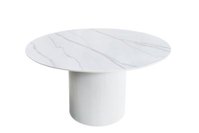 Ronde eettafel UNIQUE 120cm wit keramiek met zuilvoet - 46383