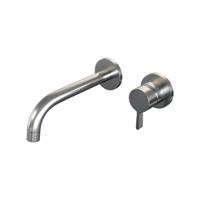 Inbouw Wastafelmengkraan Brauer Brushed Edition Coldstart Gebogen Uitloop Halfronde Hendel Rechts Geborsteld RVS PVD Met Rozetten - thumbnail