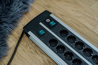 Brennenstuhl Premium-Alu-Line Techniek stekkerdoos 16-voudig Duo zwart 3m H05VV-F 3G1,5 de stopcontacten zijn schakelbaar per 8| afname per 2 - - thumbnail