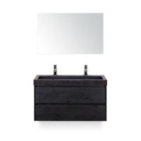 Dante Badmeubelset 100 cm - Black Oak - Wastafel Hardsteen Wit Lucca 2 kraangaten - met Spiegel - thumbnail