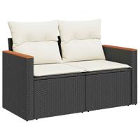 6-delige Loungeset met kussens poly rattan zwart - thumbnail