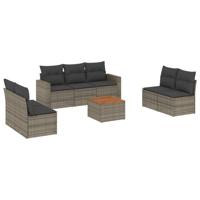 8-delige Loungeset met kussens poly rattan grijs - thumbnail