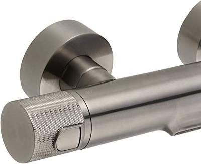 Ben Engraved Cross badkraan met watervaluitloop thermostatisch gunmetal - thumbnail