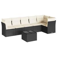 7-delige Loungeset met kussens poly rattan zwart - thumbnail