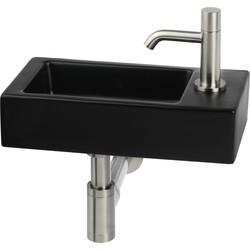 Saqu Trento fonteinset met RVS-look kraan rechts mat zwart keramiek Saqu Trento fonteinset met RVS-look kraan rechts mat zwart keramiek