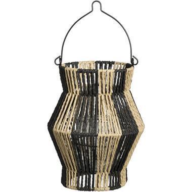 Lantaarn Bilbao - zwart/naturel - 25,5xØ19,6 cm