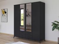 Kledingkast LUCIANI 4 deuren 4 lades metaalgrijs met spiegel - thumbnail