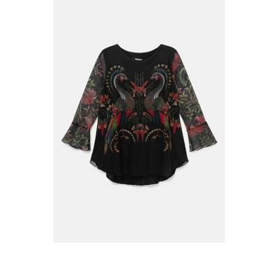 Desigual semi-transparante top met all over print zwart/multi
