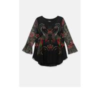 Desigual semi-transparante top met all over print zwart/multi - thumbnail