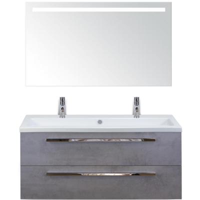 Seville Badmeubelset 120 cm - 2 Laden Beton Antrac - Wastafel Djazz Enkel 2 Kraangaten met Sence Spiegel