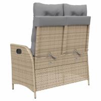 Tuinbankje verstelbaar met kussens poly rattan beige - thumbnail