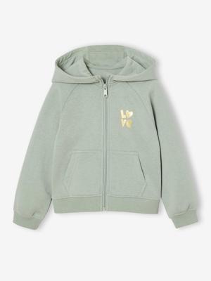 Sportsweater met rits en capuchon voor meisjes saliegroen Sportsweater met rits en capuchon voor meisjes saliegroen